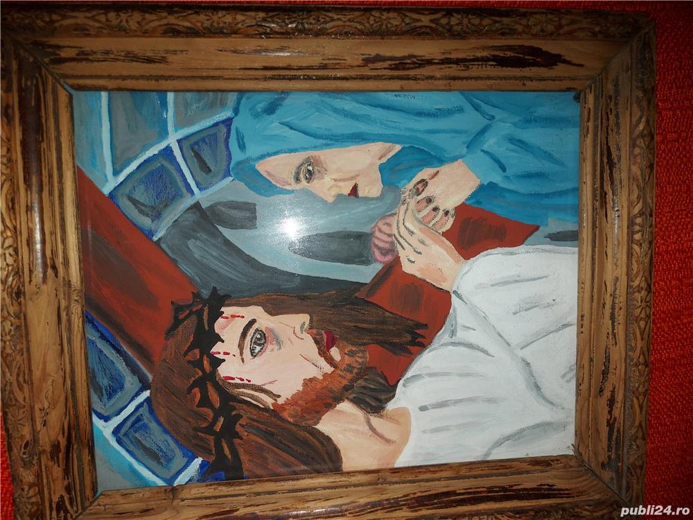 Icoana veche, inramata,   38 cm * 32 cm, sticla protectie