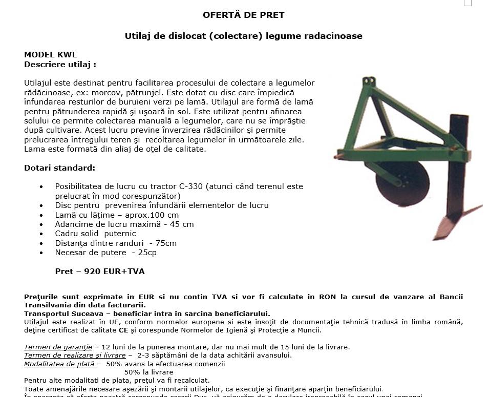 Utilaj de dislocat legume radacinoase, model KWL