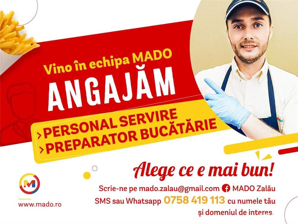 Angajăm Casier și Ajutor Bucătar   Restaurant Fast Food