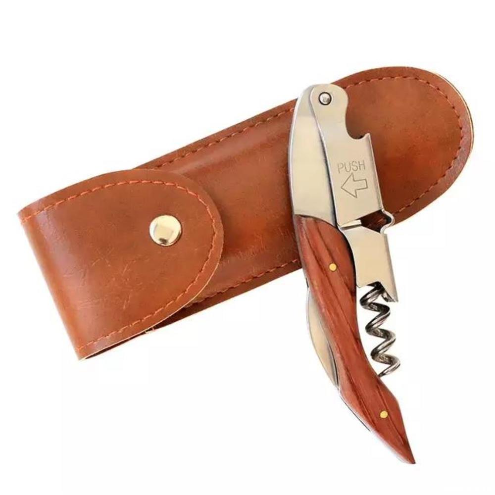 Tirbuson vin din Otel Inoxidabil, Multifunctional, Desfacator Sticle, Husa din piele inclusa