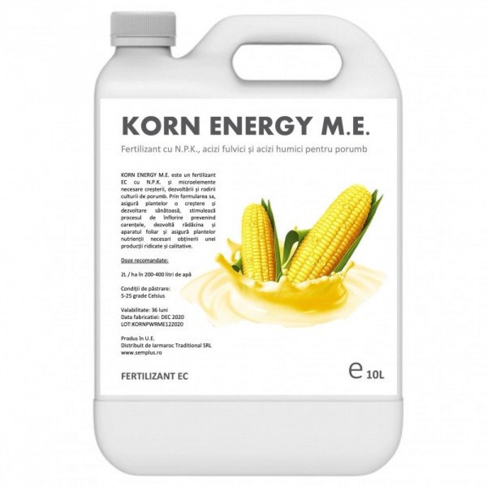 Fertilizant cu NPK, acizi humici si acizi fulvici pentru porumb, Korn Energy M.E., 10 litri, SemPlus Fertilizant cu NPK, acizi humici si acizi fulvici pentru porumb, Korn Energy M.E., 10 litri, SemPlus