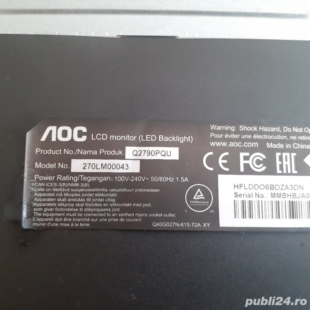 module sursă+digitală-de pe un monitor AOC model:270LM00043 functionale,display spart: