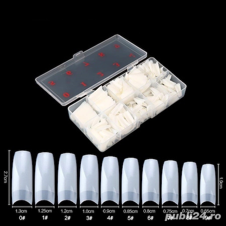 Unghii,tipsuri false la set de 500 bucati,10 dimensiuni a 50 buc,material acril,alb,nou.