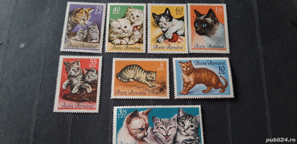 timbre Romania-Caini,pisici,cai,8 poze,nestampilate,MNH