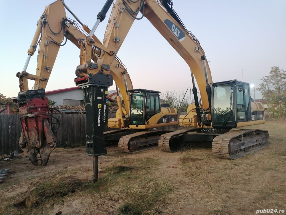 Excavator 30tone cu foarfecă demolări și picon, buldozer, buldoexcavator, cilindru compactor 