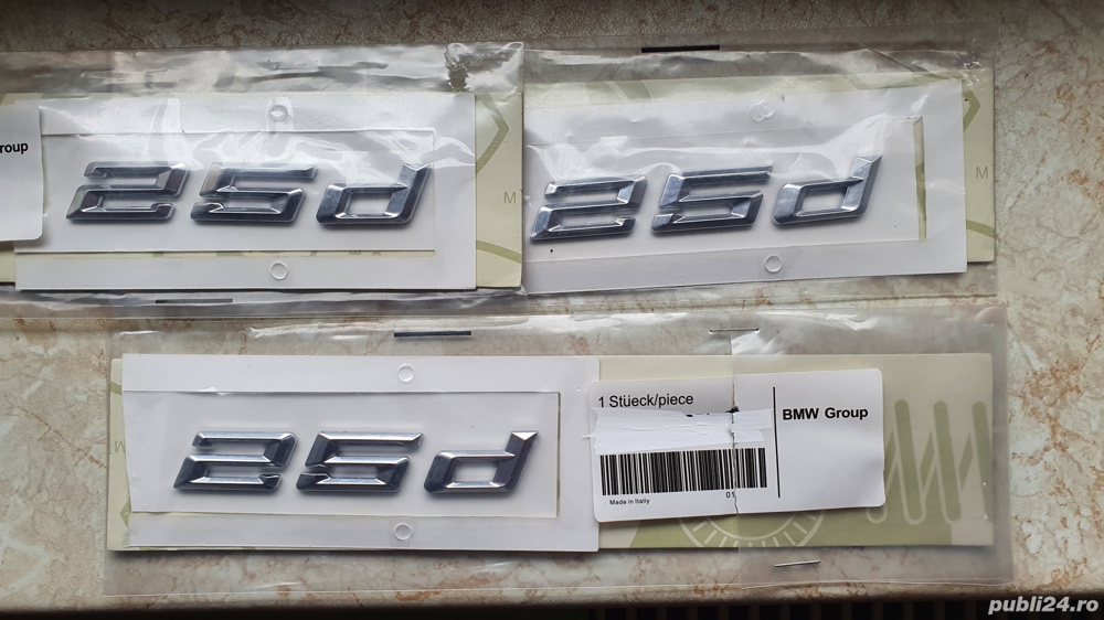 Set 3 embleme originale BMW "25d" 3D, autocolante, NOI!
