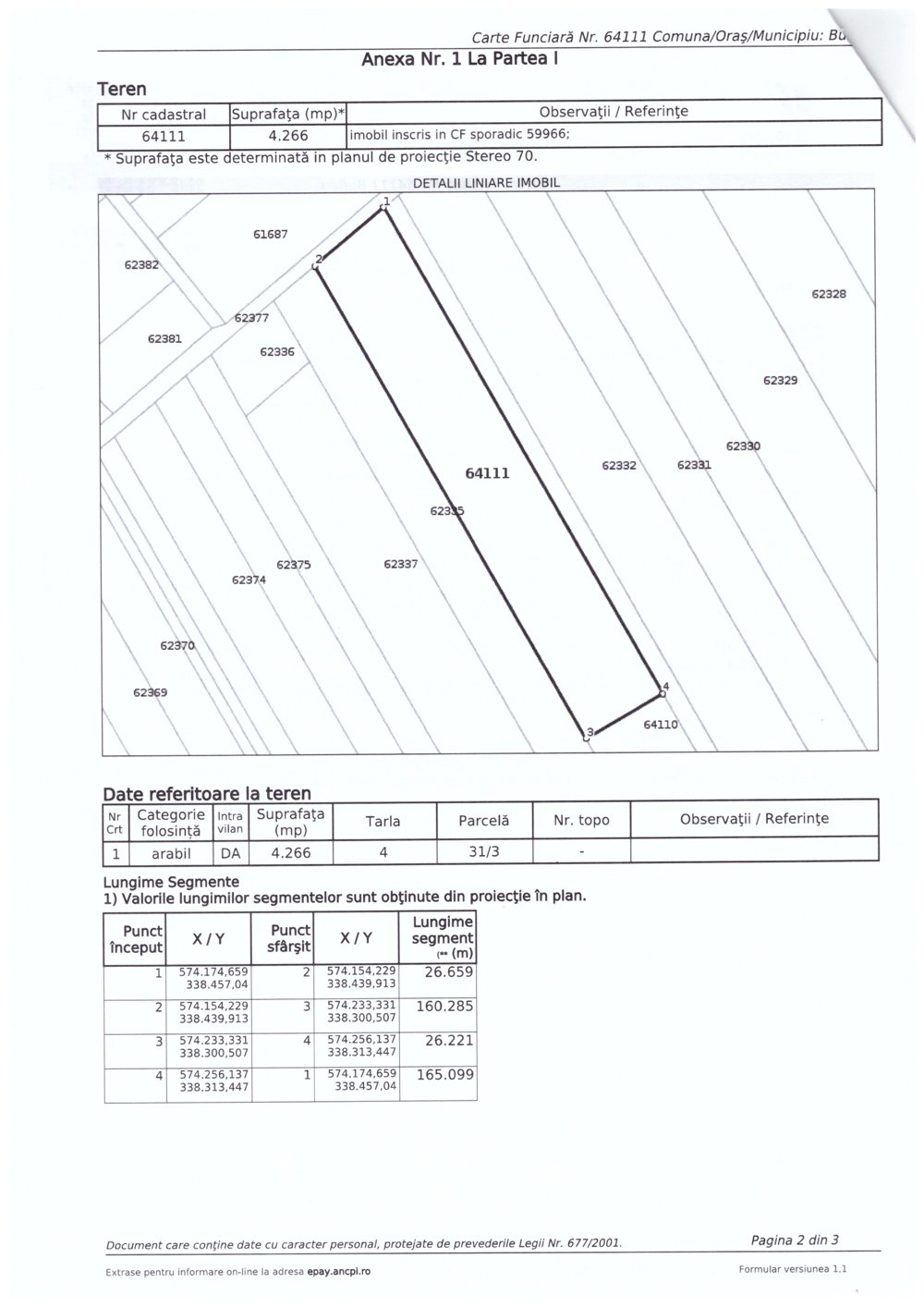 Buftea, teren intravilan 4266 m patrati cadastrat si intabulat.
