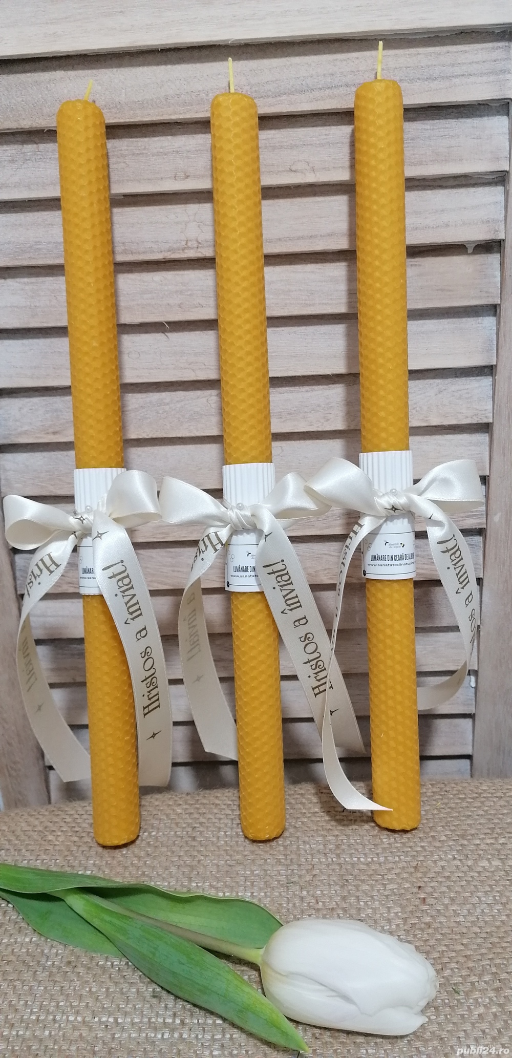 Lumanare ceara Inviere mod. fagure 41/2.5 cm cu panglica 