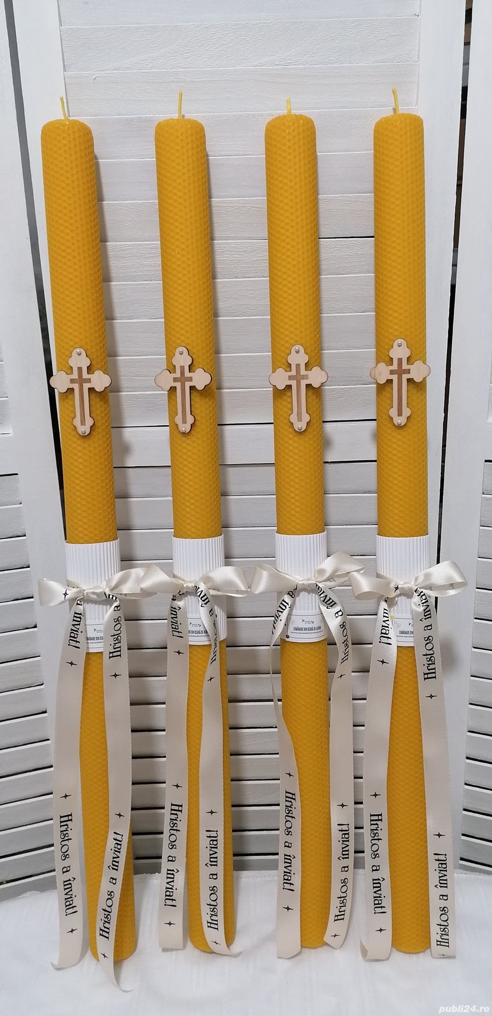 Lumanare ceara Inviere - mod. fagure 80*4,5 cm cu panglica si cruce 