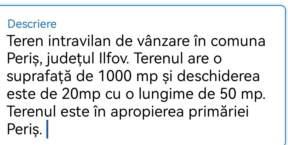 Teren intravilan de vânzare în comuna Periș