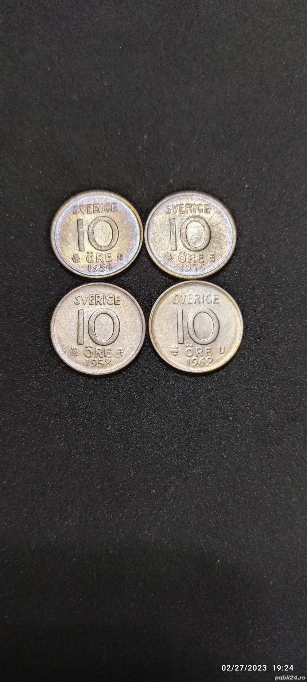 Monede argint 10 Ore, SUEDIA, 1954, 1956, 1958