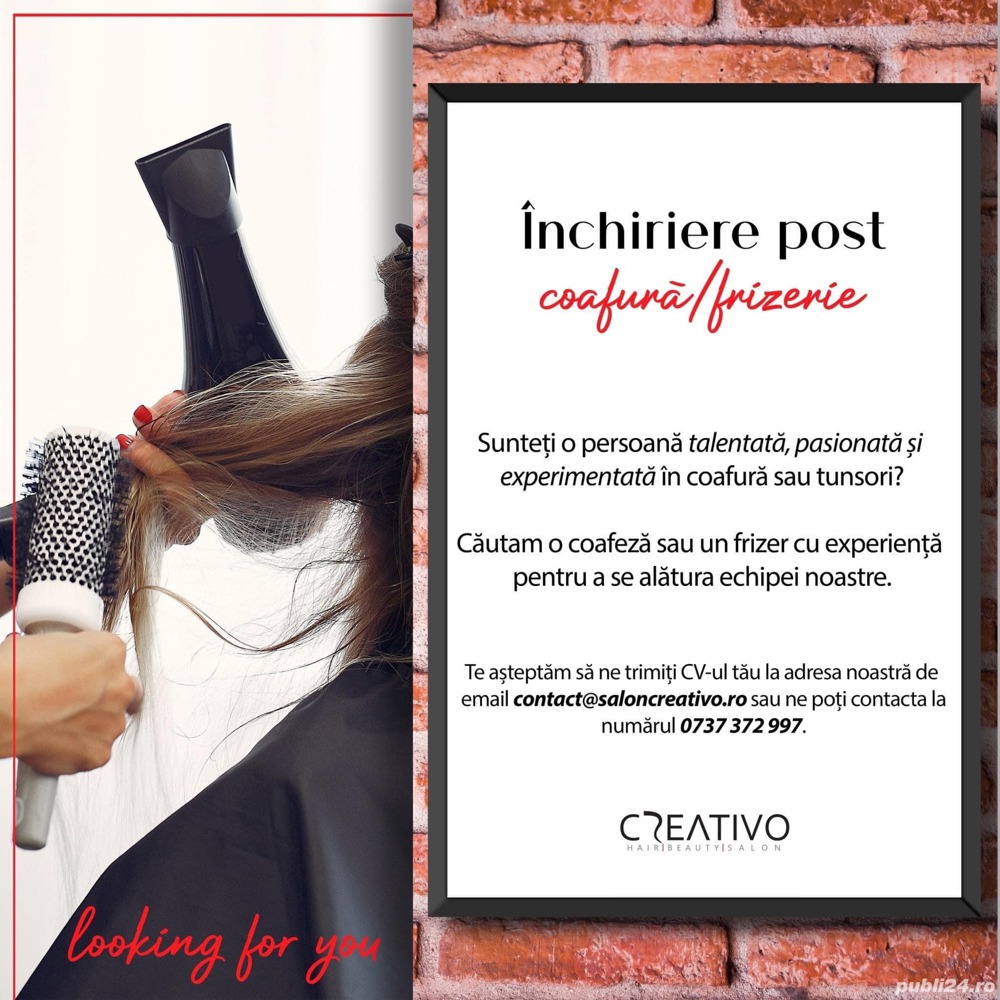 Salon Creativo inchiriaza post de Coafura si Frizerie!!! Salon Creativo inchiriaza post de Coafura si Frizerie!!!