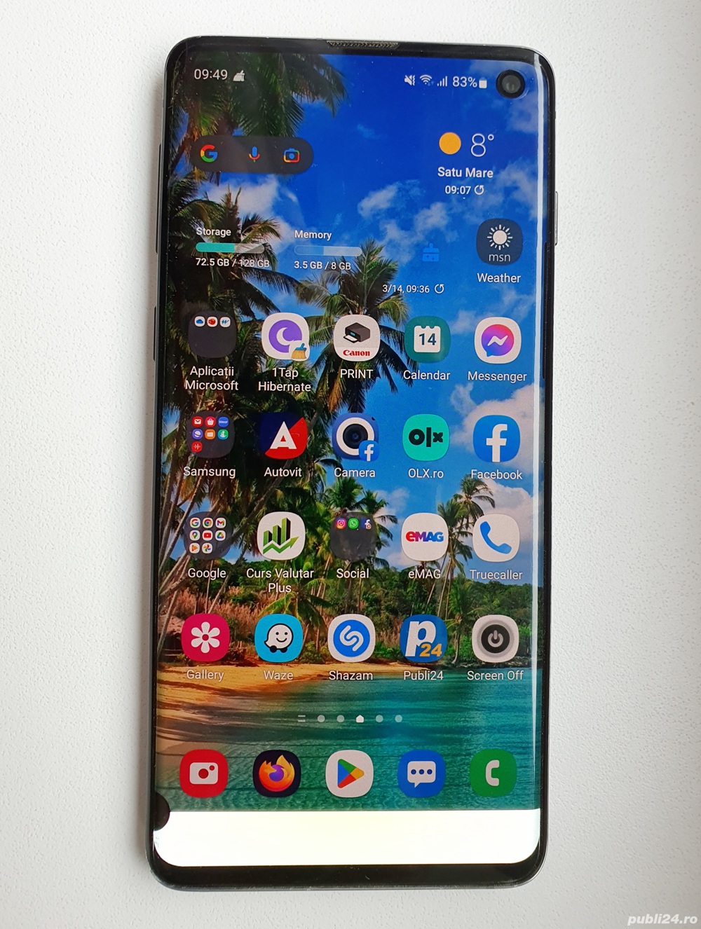 samsung S10 alb 128gb 8gb ram cu probleme la display dar in rest functioneaza bine