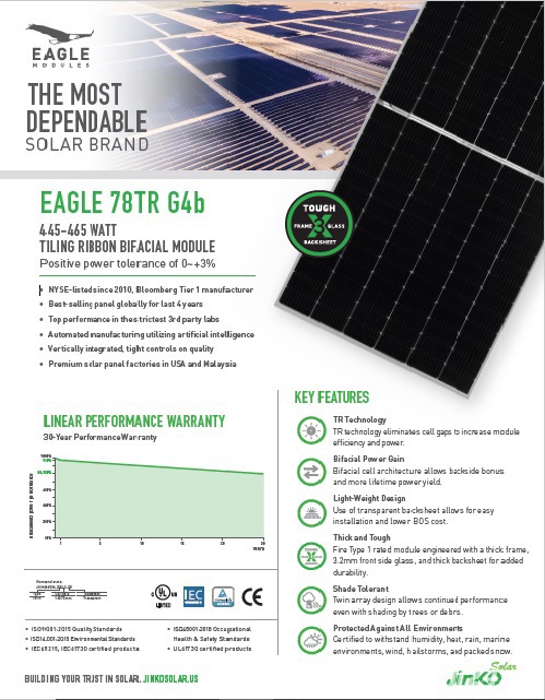 Panouri fotovoltaice 455Wp JINKO Solar PERC mono BIFACIALE incl TVA 21%