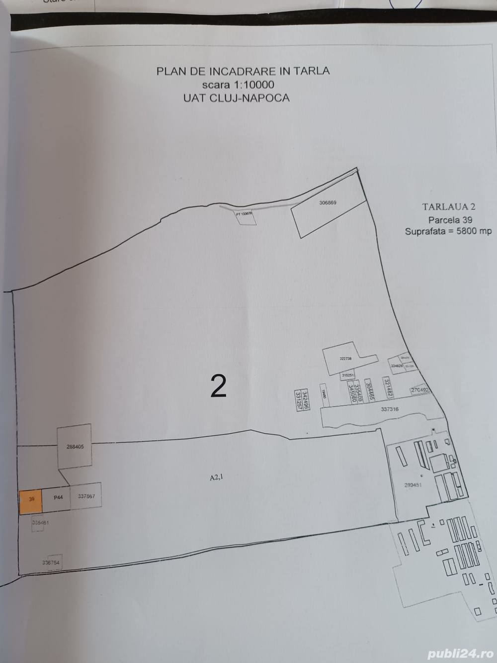 Vand  teren cu suprafata de 5800mp in zona   localitatii Padureni,la 5 km de Auchan Iris Cluj-Napoca