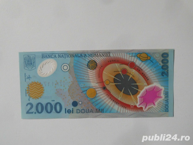 Vând bancnotă de 2.000 de lei, ediția eclipsa de soare august 1999 Seria A