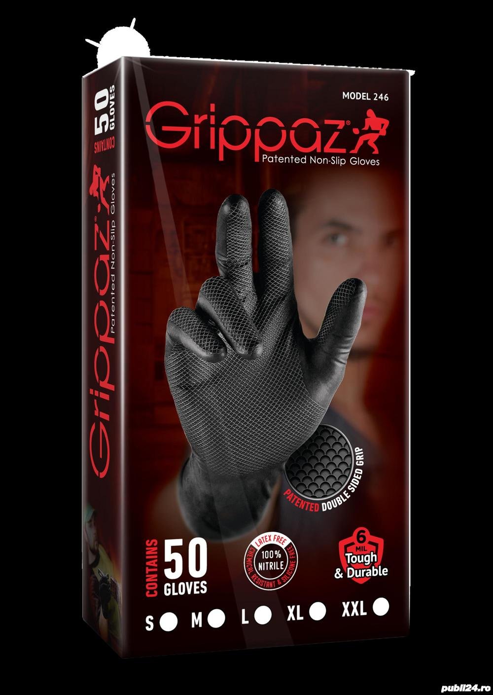 Set 50 bucati Manusi Grippaz negre, Nitril, groase si rezistente, marimea L