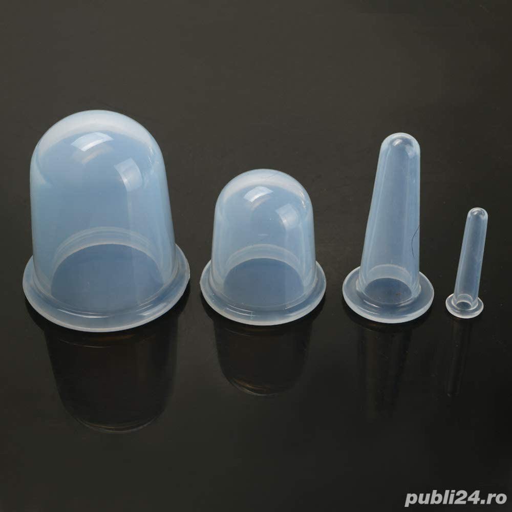 Set 4 VENTUZE din SILICON medicinale ANTICELULITICE cu vacuum pentru masaj anticelulitic ca la salon