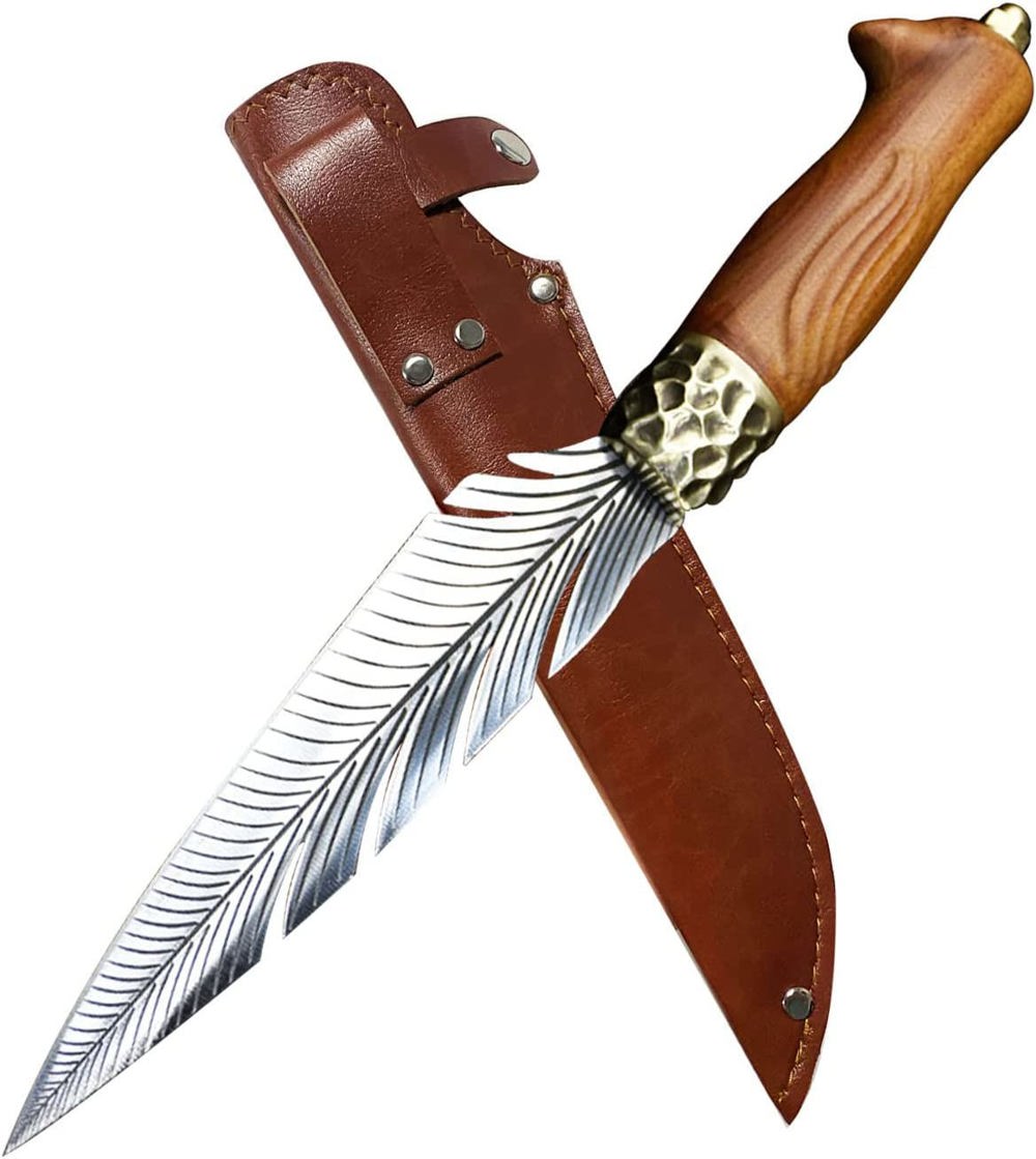 Cutit bucatarie design cu lama in forma de pana, Cutit japonez forjat manual, Full Tang, antiaderent