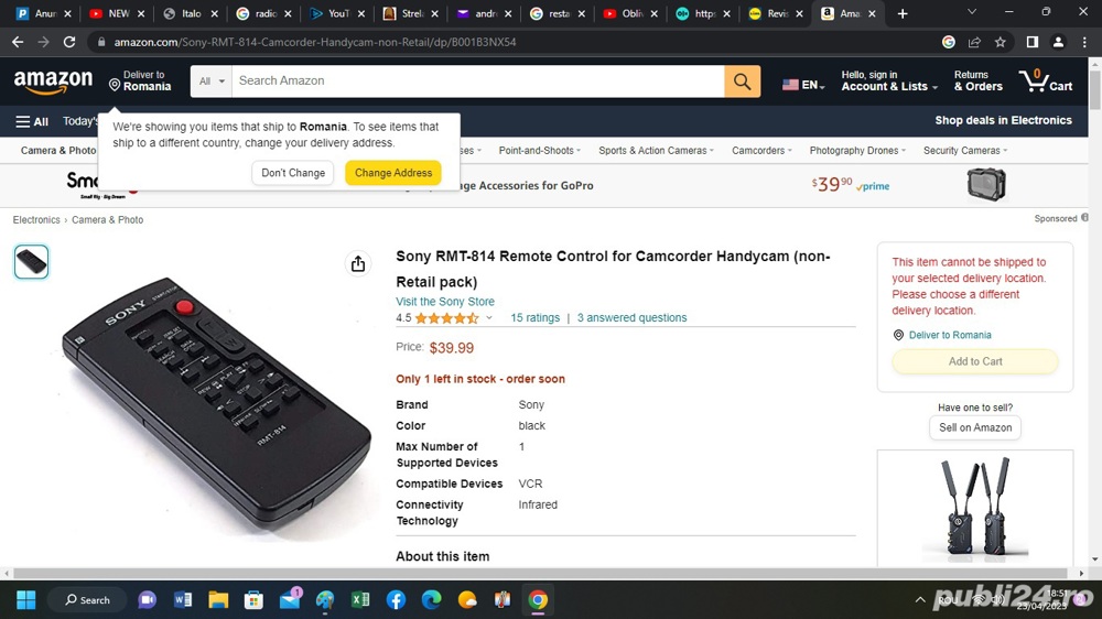 Telecomanda acmera video Sony RMT-814