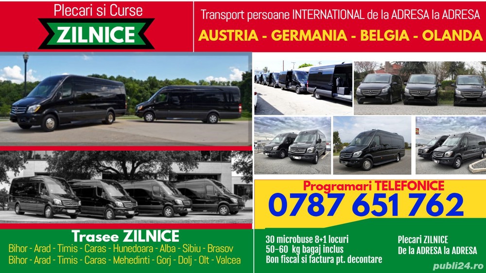 Transport persoane colete Belgia Olanda Germania Austria Romania plecari ZILNICE de la adresa