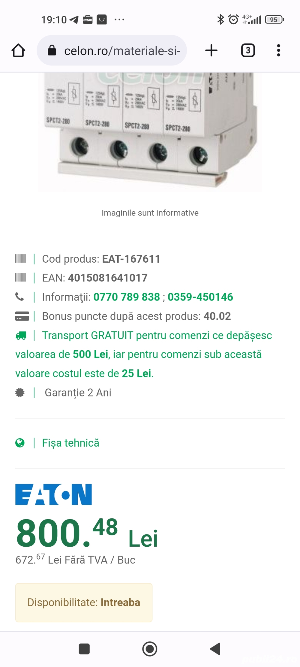 SPCT2-460 4 - Descărcătoare de supratensiune conectate, 4p, 460VAC,