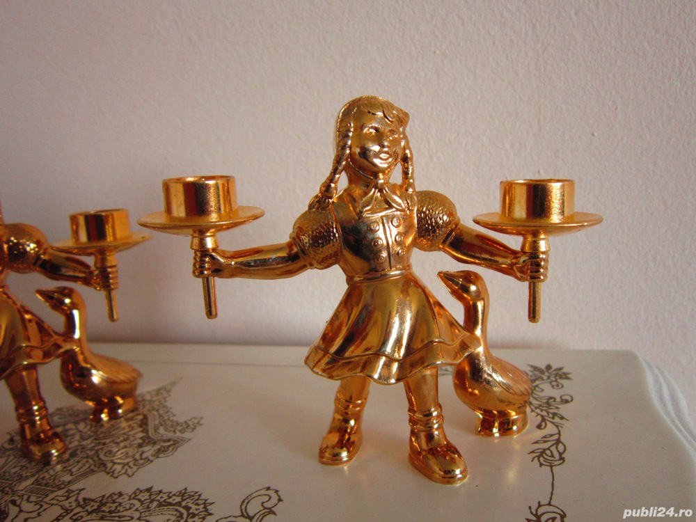 cadou rar Fata si  Baiat bronz alama aurita cu sfesnic detasabil pt.masa festiva Germany'80
