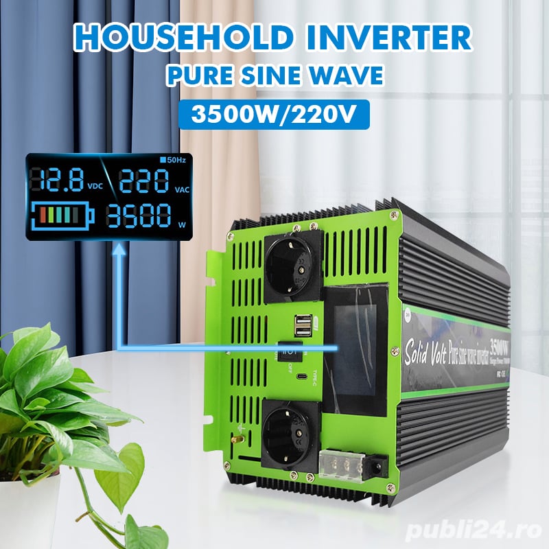 Invertor sinus pur, 7000W putere de vârf,12/24V, rulotă, auto-rulotă, campervan