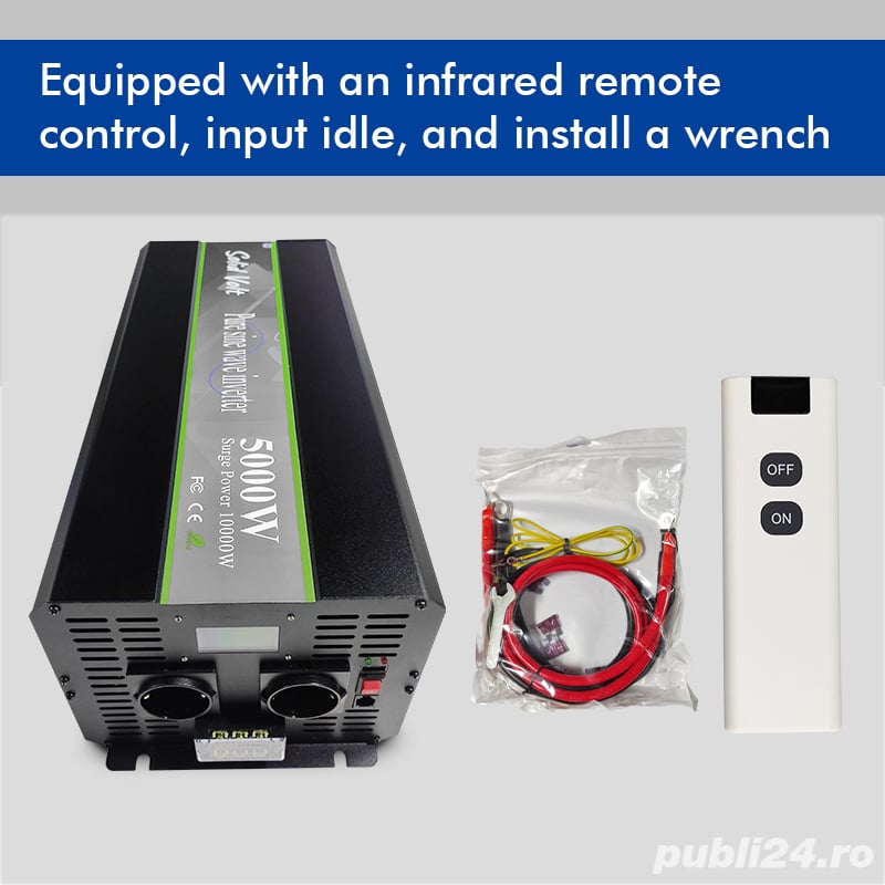 Invertor sinus pur, 5000W putere continuă,12V/24V-220V, rulotă, auto-rulotă, sisteme fotovoltaice