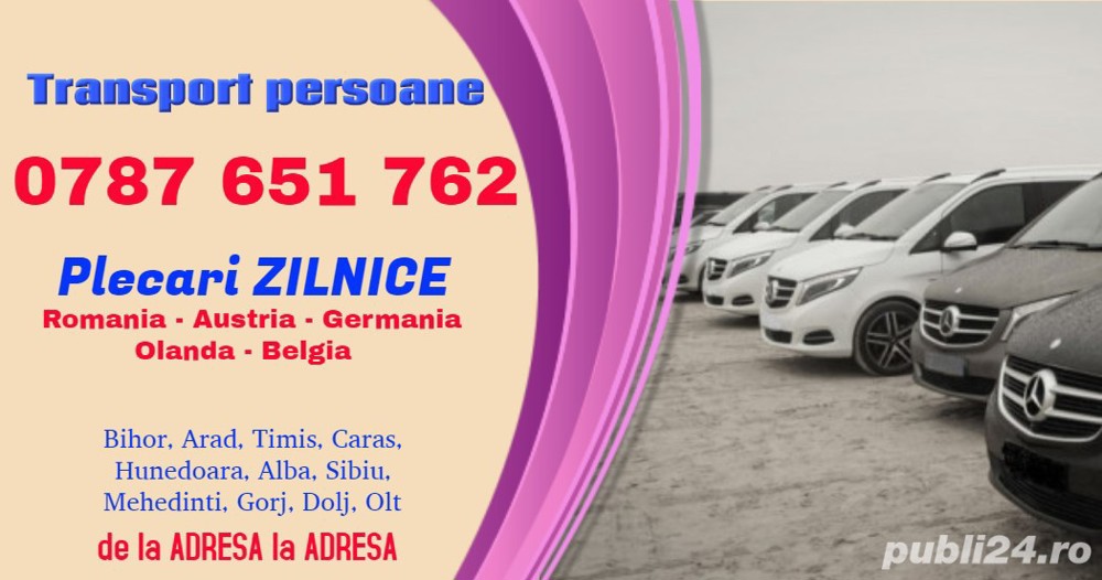 Transport persoane colete Belgia Olanda Germania Austria Romania plecari ZILNICE de la adresa