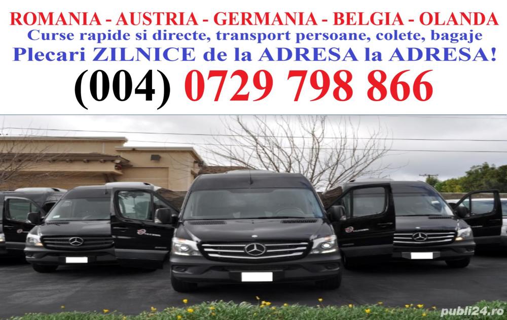 transport persoane colete bagaje Belgia Germania Austria Romania zilnic de la adresa la destinatie