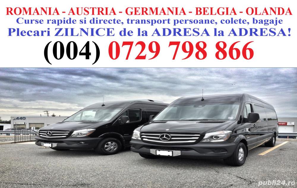 transport persoane colete bagaje Belgia Germania Austria Romania zilnic de la adresa la destinatie
