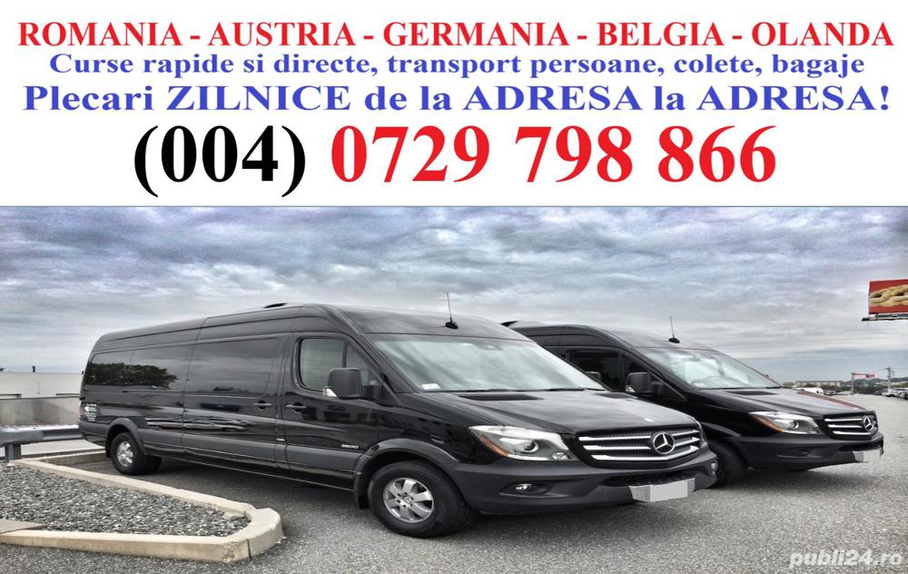 transport persoane colete bagaje Belgia Germania Austria Romania zilnic de la adresa la destinatie
