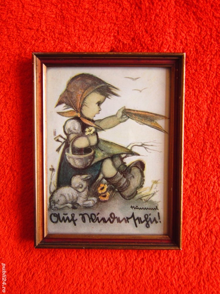 1938 Hummel Print Original  tablou mic rama lemn vintage Germania 