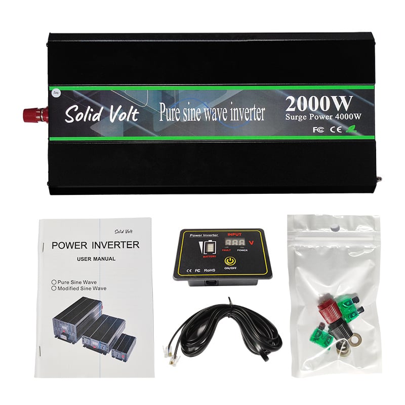 Invertor sinus pur, 2000W putere continuă,12/24V - ieșire 220V,sisteme fotovoltaice, rulotă