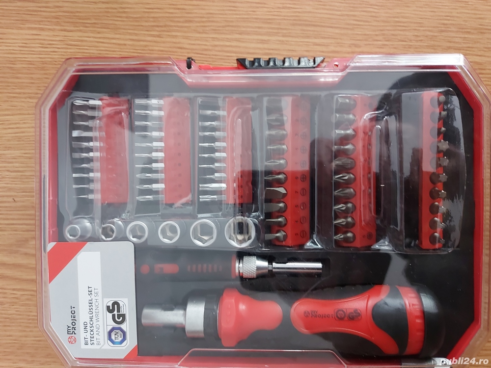 Trusa cu chei tubulare si set cu varfuri   biti, surubelnita cu clichet