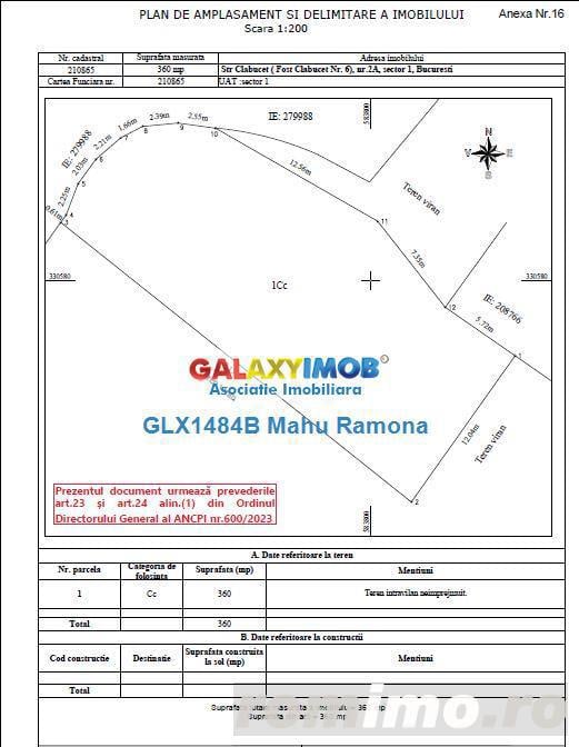 Teren zona M2, 360 mp, metrou 1 Mai, str. Clabucet