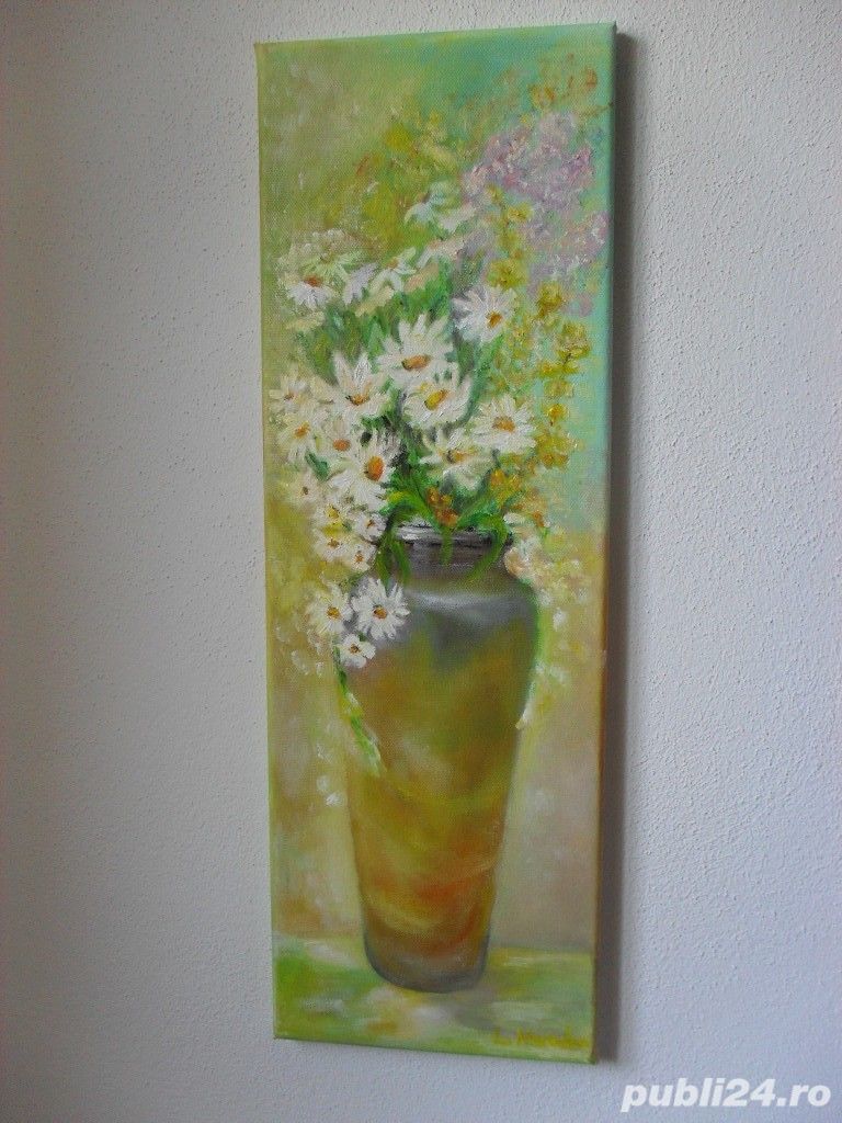 Vas cu margarete-pictura ulei pe panza
