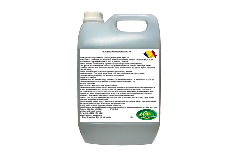 Gel dezinfectant  pentru maini , Biocid, autorizat Min. Sanatatii. Alcool 70%- 5 L Arca Lux