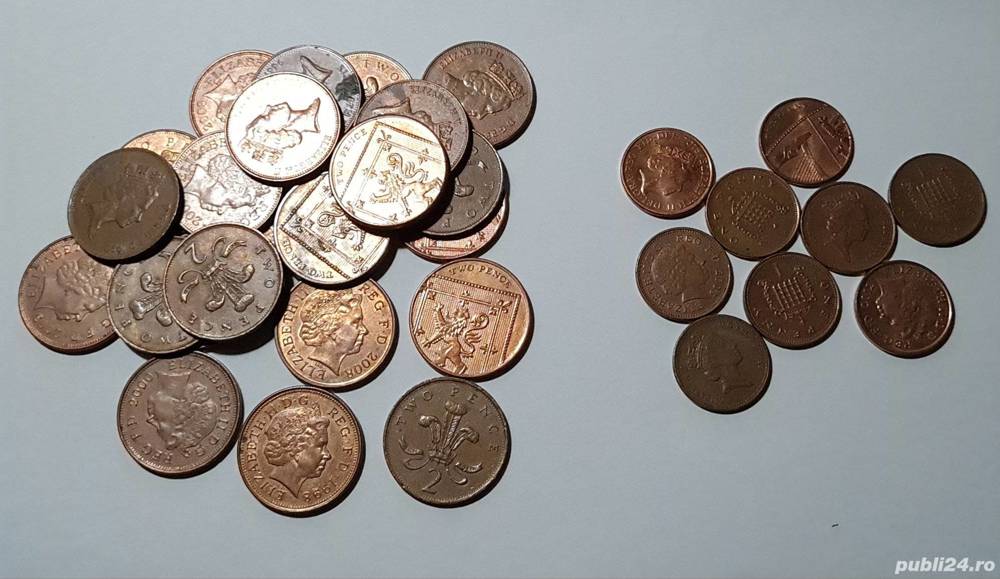 32 monede de 1 și 2 pence cu Elisabeta a II-a