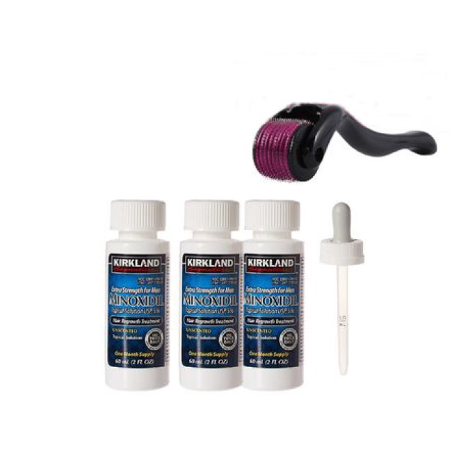 Minoxidil 5% Kirkland, 180 ml, 3 Luni, Pipeta, Dermaroller