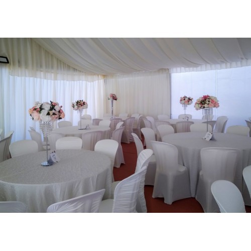 Cort alb echipat pentru evenimente, deschidere 6m, module x3m, capacitati x18mp