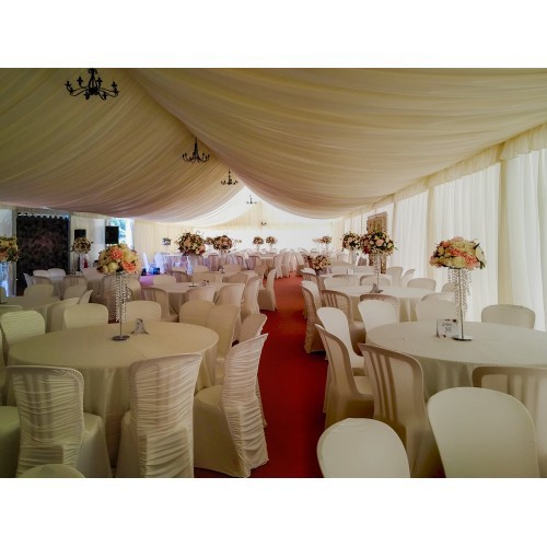 Cort alb echipat pentru evenimente, deschidere 15m, module x5m, capacitati x75mp