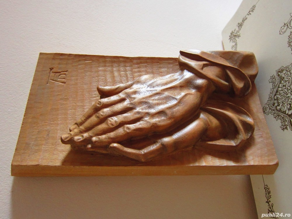 cadou deosebit Tablou 3D Maini dupa A.Durer sculptura lemn 1970 