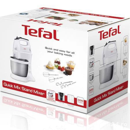Mixer cu bol Tefal Quick Mix, 300W, 5 viteze, Functie Turbo, Bol inox 