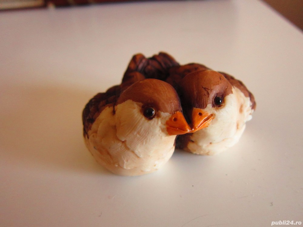 cadou rar miniatura Art Deco Iubire -Pereche Vrabii Italy 1981 semnata