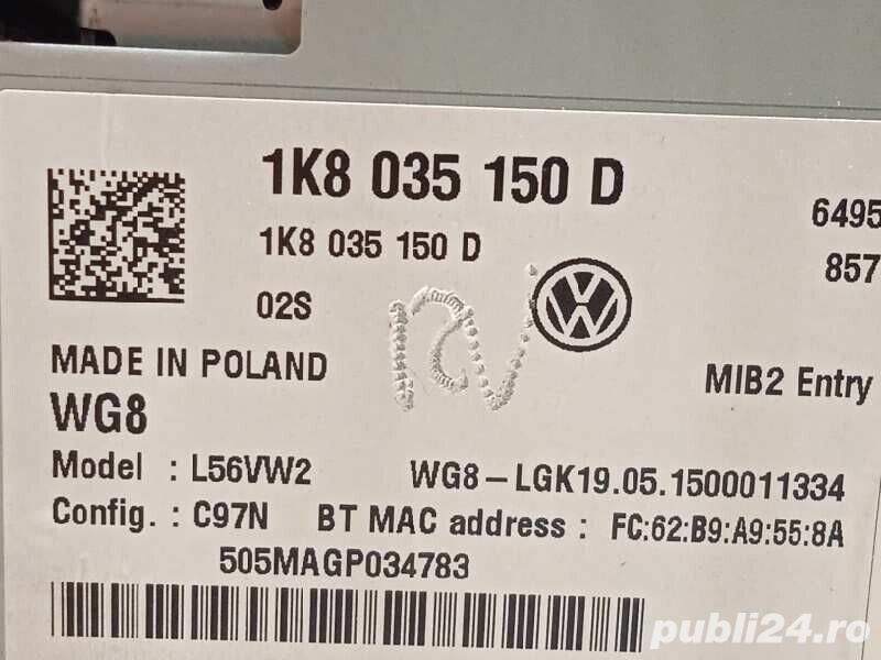 Cod deblocare 1K8035150D System Audio/ Radio CD / 7077280 For VOLKSWAGEN T6 Transporter, decodare au