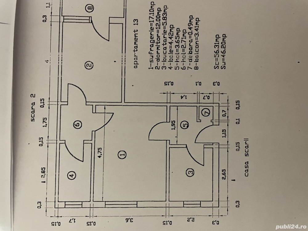 Persoana Fizica vand apartament 2 camere semidecomandat 