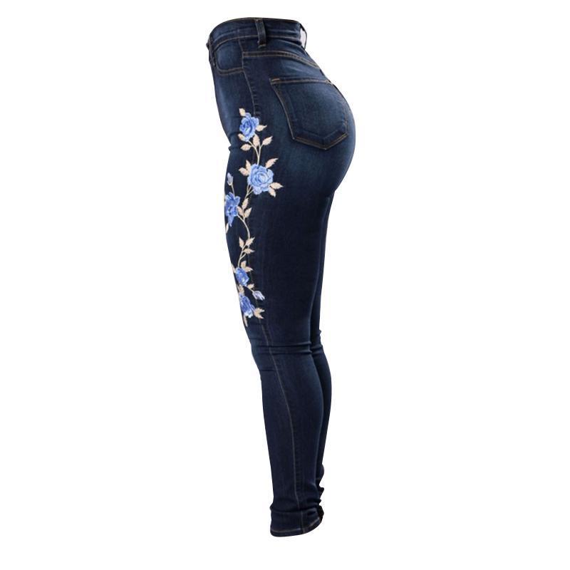 Blugi slim, NOI, brodati cu flori, pentru femei