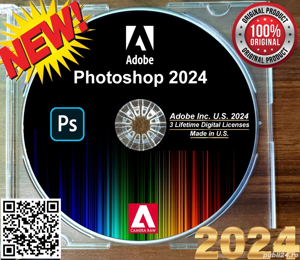 Adobe Photoshop 2024 -3 Lifetime Licenses- DVD SIGILAT - Cod QR Produs